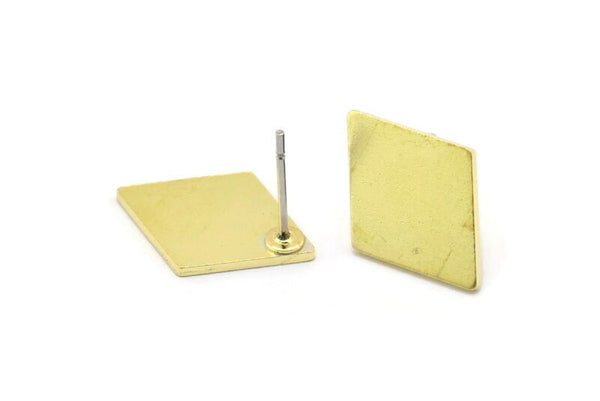 Brass Diamond Earring, 6 Raw Brass Diamond Shaped Stud Earrings (17x12x0.90mm) A2582 A0141