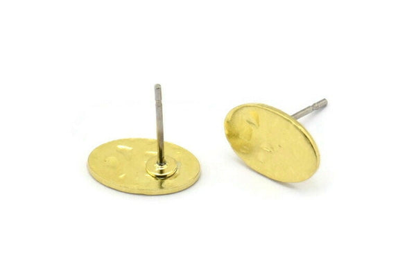 Brass Oval Earring, 10 Hammered Raw Brass Oval Shaped Stud Earrings (11x8x0.80mm) M02810 A0138