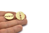 Brass Round Earring, 4 Textured Raw Brass Moon Phases Shaped Round Stud Earrings With 1 Hole (22x0.80mm) M02912 A0242