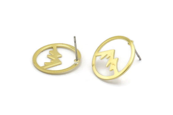 Brass Mountain Earring, 8 Raw Brass Mountain Shaped Stud Earrings (18x0.80mm) M02720 A0239