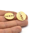 Brass Round Earring, 4 Raw Brass Moon Phases Shaped Round Stud Earrings (22x0.80mm) M02701 A0244