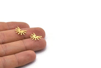 Gold Sun Charm, 8 Textured Gold Plated Brass Sun Charms With 1 Hole (11x15x0.80mm) M02253