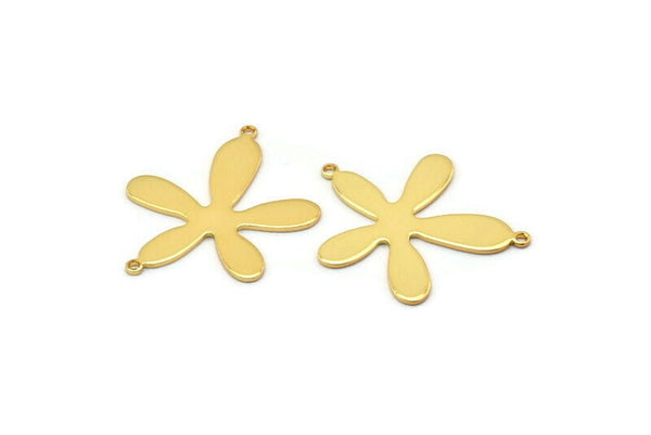 Gold Leaf Charm, 4 Gold Plated Brass Leaf Charms With 2 Loops, Pendants, Earrings, Findings (28x23x0.80mm) D0581 Q0741
