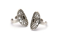 Silver Royal Ring, 2 Antique Silver Plated Brass Royal Rings With 1 Stone Settings - Pad Size 5x3mm N1954 H1489