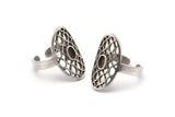 Silver Royal Ring, 2 Antique Silver Plated Brass Royal Rings With 1 Stone Settings - Pad Size 5x3mm N1954 H1489