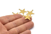Brass Star Charm, 24 Raw Brass Star Charms with 1 Hole And 1 Loop (21x19x0.80mm) D0685