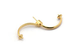 Gold Earring Wire, 4 Gold Plated Brass Earring Studs Setting for Pearl, Jewelry Findings (28mm) Q0823