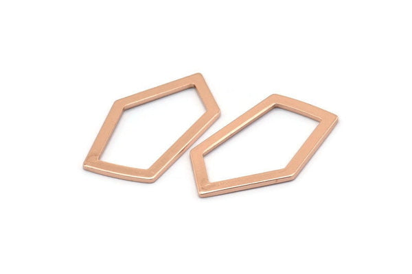 Rose Gold Geometric Charm, 4 Rose Gold Plated Brass Pentagonal Charms Without Hole, Earrings, Findings (28x16x1mm) D0766 Q0745