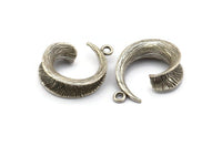 Silver Horn Charm, 2 Antique Silver Plated Brass Horn Charms With 1 Loop, Earrings, Findings (24x19x7mm) N1032