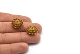 Brass Flower Charm, 2 Raw Brass Flower Charms With 2 Loops, Findings (18x10mm) N1231