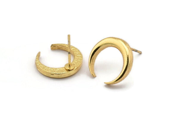 Altın Ay Küpe, 2 Altın Kaplama Pirinç Hilal Ay Küpe (14x3x2mm) N1598