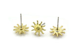Brass Sun Earring, 8 Raw Brass Sun Stud Earrings (11mm) N1601