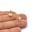 Brass Sun Earring, 8 Raw Brass Sun Stud Earrings (11mm) N1601