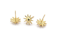 Gold Sun Earring, 4 Gold Plated Brass Sun Stud Earrings (11mm) N1601