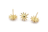 Gold Sun Earring, 4 Gold Plated Brass Sun Stud Earrings (11mm) N1601