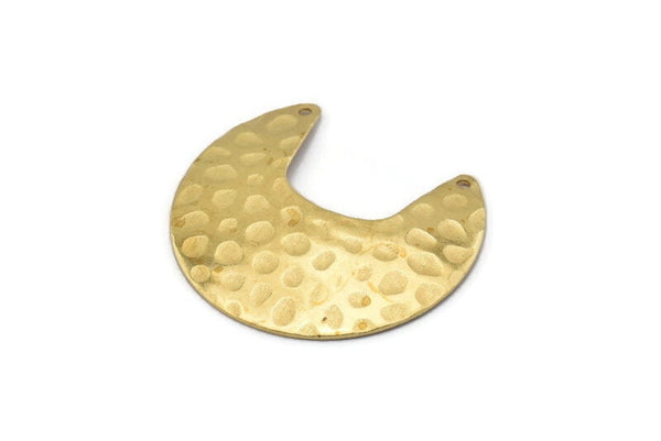 Brass Moon Charm, 8 Raw Brass Textured Moon Shaped Connectors With 2 Holes, Pendants, Findings (33x30x0.60mm) D0767