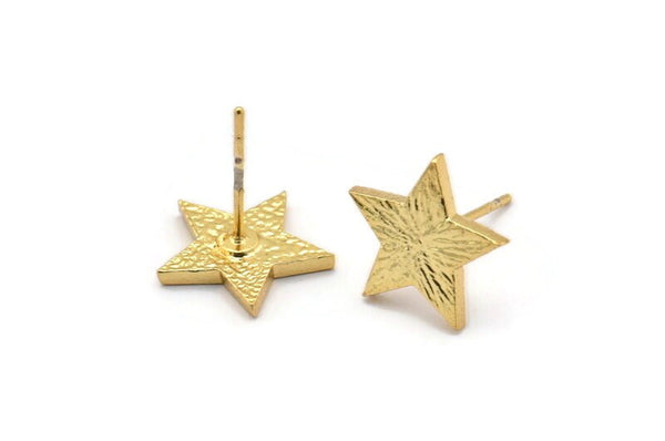 Gold Star Earring, 4 Gold Plated Brass Star Stud Earrings (12x1.5mm) N1589