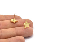 Gold Star Earring, 4 Gold Plated Brass Star Stud Earrings (12x1.5mm) N1589