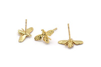 Gold Bee Earring, 8 Gold Plated Brass Bee Stud Earrings (15x9mm) N1183 Q1072