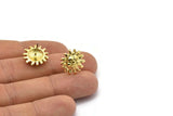 Brass Sun Earring, 4 Raw Brass Sun Stud Earrings (15mm) N1523