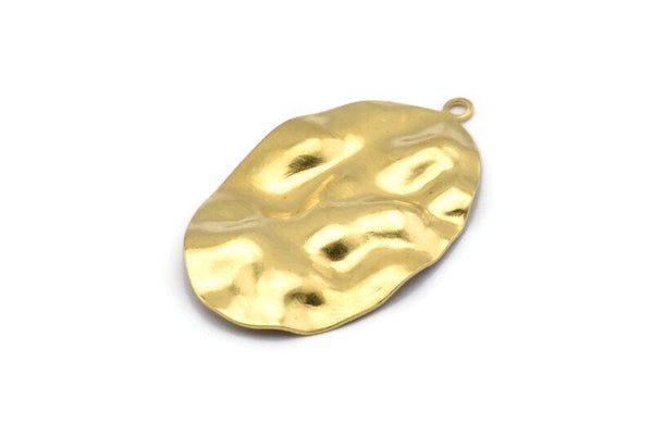 Brass Oval Charm, 12 Raw Brass Wavy Oval Charms With 1 Loop, Pendants, Earrings, Findings (37x23x0.50mm) D0807