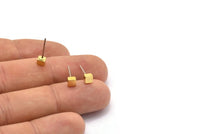 Brass Cube Earring, 10 Raw Brass Cube Stud Earrings (4x3mm) D1498 A1401