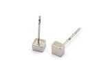 Silver Cube Earring, 8 Silver Tone Brass Cube Stud Earrings (4x3mm) D1498 A1401