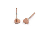Rose Gold Heart Earring, 10 Rose Gold Plated Brass Heart Stud Earrings (5mm) D1453