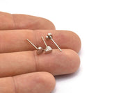 Silver Heart Earring, 12 Silver Tone Brass Heart Stud Earrings (5mm) D1453