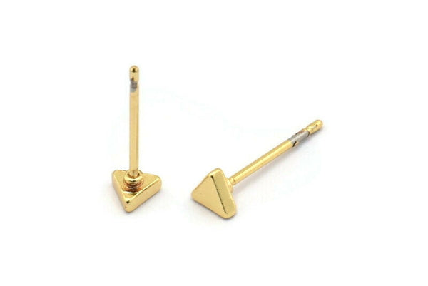 Gold Triangle Earring, 12 Gold Plated Brass Triangle Stud Earrings (4mm) D1454
