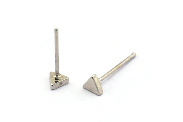 Silver Triangle Earring, 12 Silver Tone Brass Triangle Stud Earrings (4mm) D1454