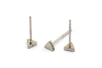 Silver Triangle Earring, 12 Silver Tone Brass Triangle Stud Earrings (4mm) D1454