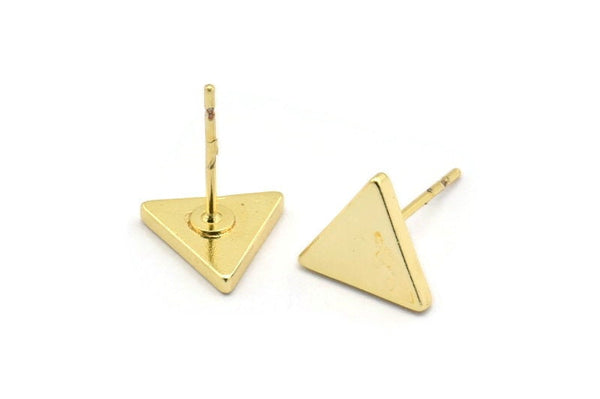 Gold Triangle Earring, 6 Gold Plated Brass Triangle Stud Earrings (9x1.5mm) D0129 A1137