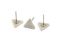 Silver Triangle Earring, 8 Antique Silver Plated Brass Triangle Stud Earrings (9x1.5mm) D0129 A1137