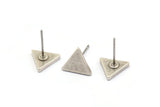 Silver Triangle Earring, 8 Antique Silver Plated Brass Triangle Stud Earrings (9x1.5mm) D0129 A1137