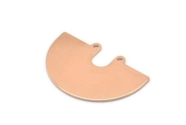 Semi Circle Charm, 2 Rose Gold Plated Brass Semi Circle Charm Pendants With 2 Holes (33x22x0.80mm) D0669 Q0766