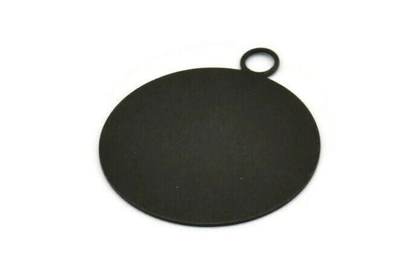Black Round Charm, 4 Textured Oxidized Black Brass Round Stamping Blanks With 1 Loop, Pendants (35x30x0,50mm) D0734