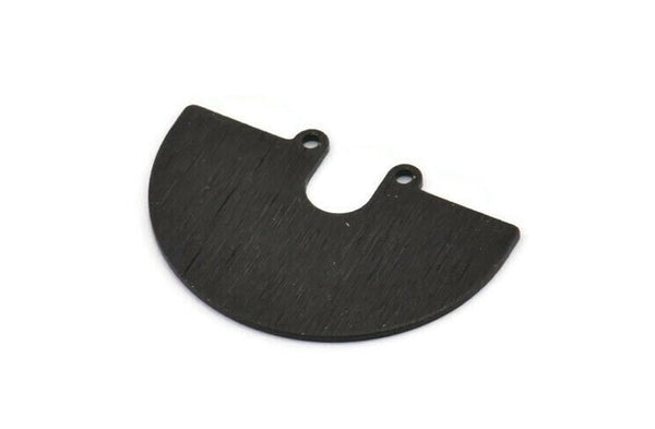 Semi Circle Charm, 4 Textured Oxidized Black Brass Semi Circle Charm Pendants With 2 Holes (33x22x0.80mm) D0739