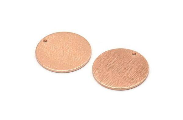 Rose Gold Round Tag, 2 Rose Gold Plated Brass Textured Round Stamping Blanks With 1 Hole, Charms, Pendants, Findings (21x1mm) D0763