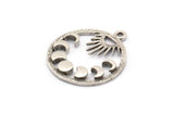 Moon Phases Charm, 2 Antique Silver Plated Brass Crescent Moon Phases Charms With 1 Loop, Pendants, Findings (25x22x2.2mm) N1633 H1050