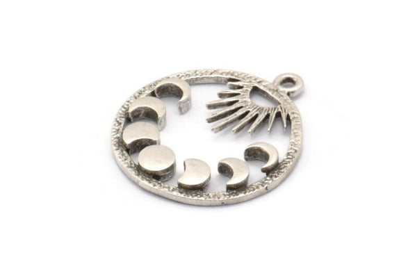 Moon Phases Charm, 2 Antique Silver Plated Brass Crescent Moon Phases Charms With 1 Loop, Pendants, Findings (25x22x2.2mm) N1633 H1050