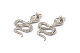 Silver Snake Charm, Antique Silver Plated Brass Cobra Snake Charm With 1 Loop, Pendants, Findings, Earrings (45x26x8x2mm) N1639 H1166
