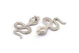 Silver Snake Charm, Antique Silver Plated Brass Cobra Snake Charm With 1 Loop, Pendants, Findings, Earrings (45x26x8x2mm) N1639 H1166
