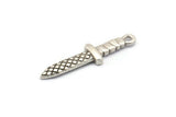 Silver Knife Charm, 4 Antique Silver Plated Brass Knife Charms With 1 Loop (28x7x2mm) N1647
