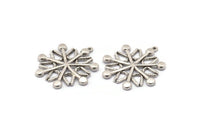 Silver Snowflake Charm, Antique Silver Plated Brass Snowflake Shaped Charm With 1 Loop, Pendants (35x33x2.5mm) N1635