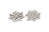 Silver Snowflake Charm, Antique Silver Plated Brass Snowflake Shaped Charm With 1 Loop, Pendants (35x33x2.5mm) N1635