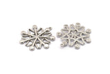 Silver Snowflake Charm, Antique Silver Plated Brass Snowflake Shaped Charm With 1 Loop, Pendants (35x33x2.5mm) N1635