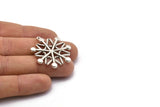 Silver Snowflake Charm, Antique Silver Plated Brass Snowflake Shaped Charm With 1 Loop, Pendants (35x33x2.5mm) N1635