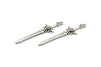 Gümüş Kılıç Tılsımı, 1 Halkalı 2 Antik Gümüş Kaplama Pirinç Kılıç Tılsımı, Küpeler, Tılsımlar, Kolye Uçları, Bulgular (46x12mm) N1625 Q0794