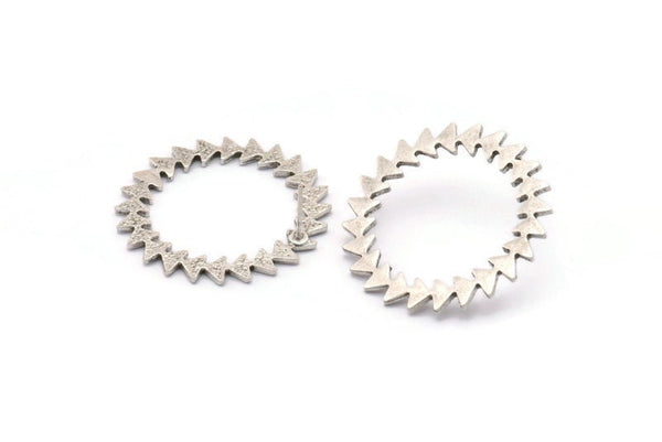 Silver Circle Earring, 2 Antique Silver Plated Brass Circle Stud Earrings (34x1.2mm) N1628